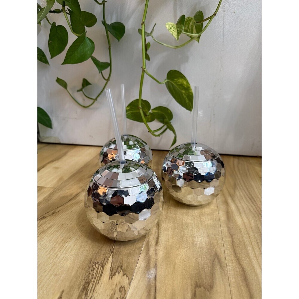 (3) piece, disco ball drinking cups with straws